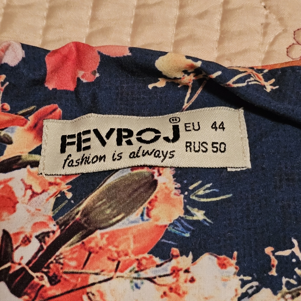 FEVROJ Flare Midi Skirt Floral Print Blue Flowy Tie Belt Women's  Large - Picture 10 of 16